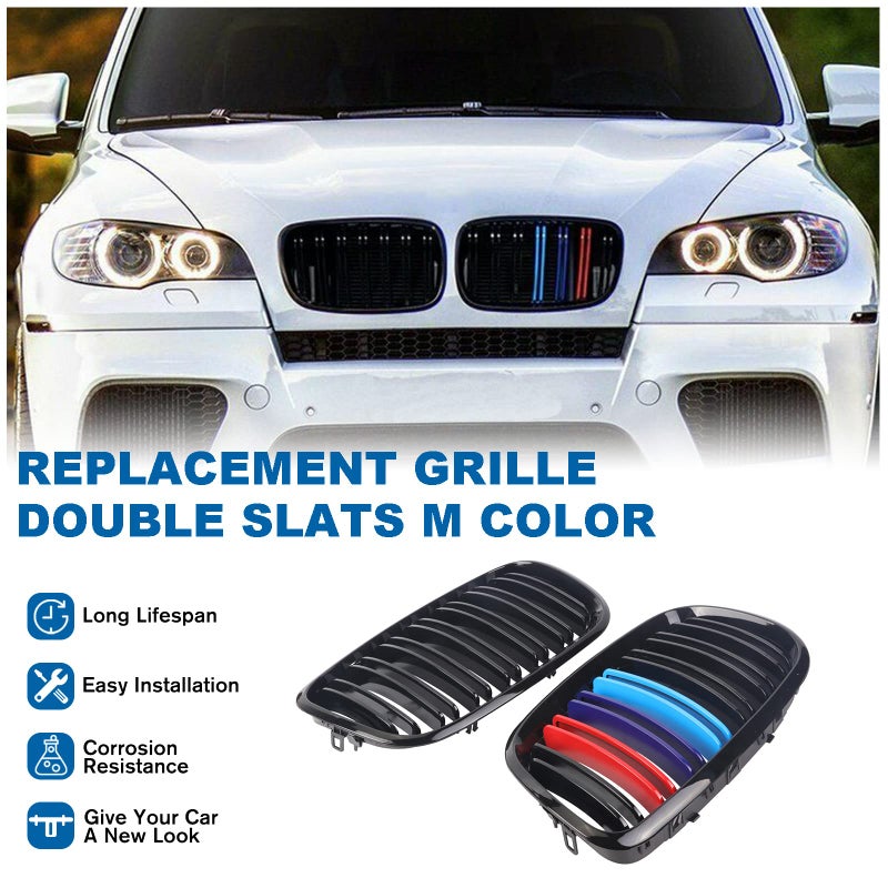 BILLDIO Grill Gloss Black M Color Compatible with 2007-2014 BMW X5 E70 X6 E71 Front Kidney Grille ABS with Double Slats - Image 2